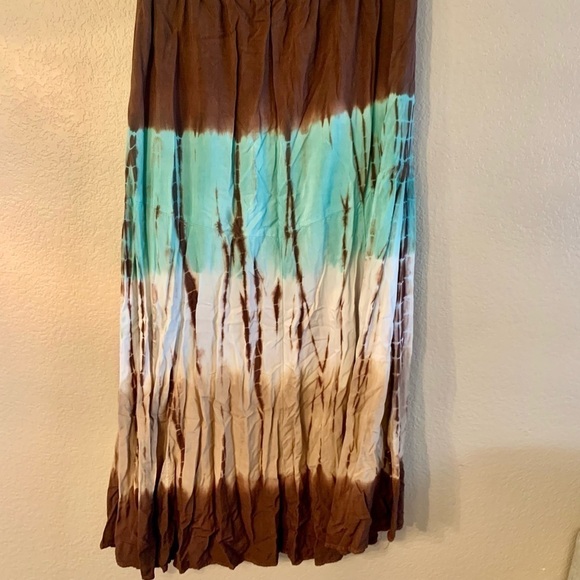 Reba Hobo Skirt Small TieDye Brown Tan Cream Teal Viscose Lined Bohemian - Picture 5 of 13